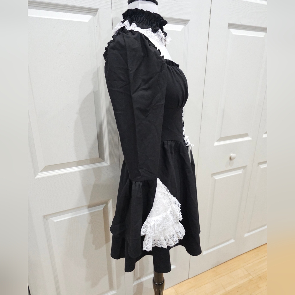 Dolls Kill Dark In Love Black & White Lace Goth Witchy Lace Up Mini Dress M - Picture 4 of 11